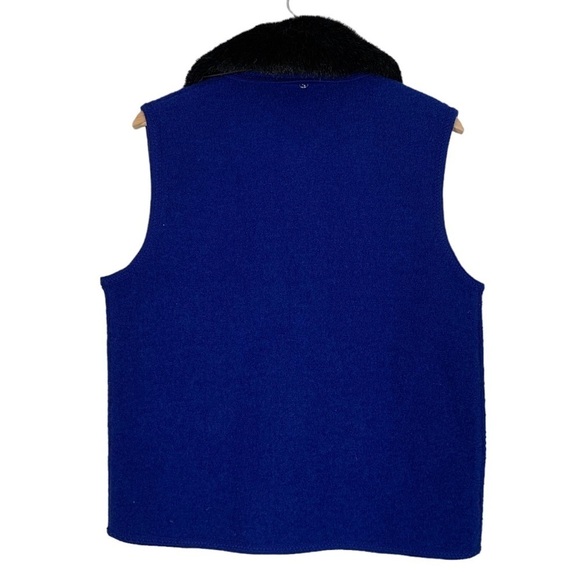 Vintage Lisa International Y2k Faux Fur Wool Vest Size Medium Blue - Picture 2 of 10